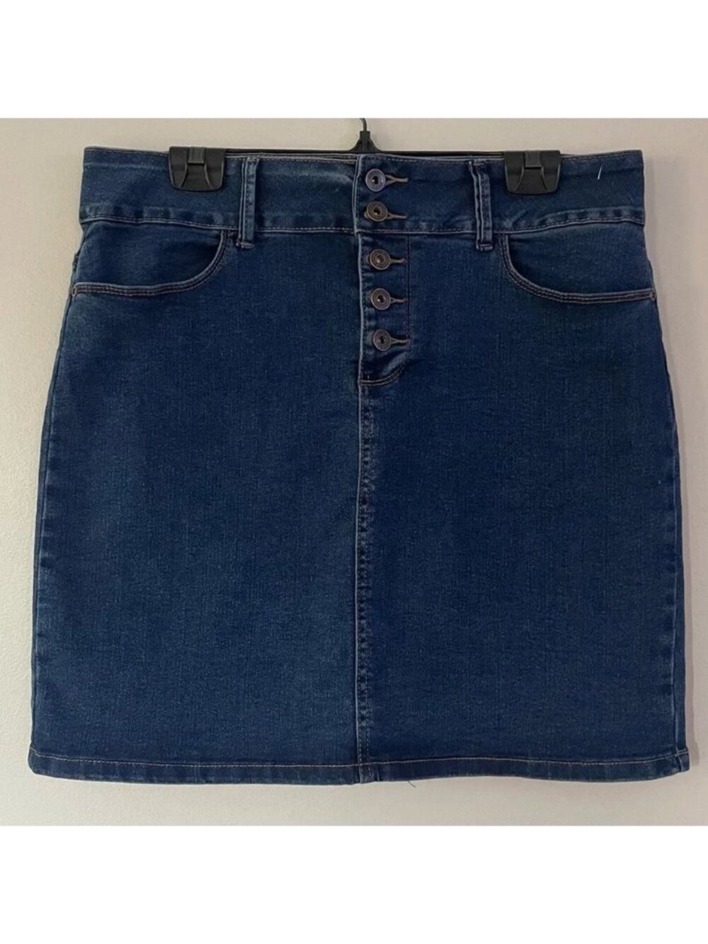 Cleo Blue Denim Exposed Button Fly Skirt Size 12